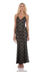 Picture of Lace V-Neck Mermaid Dress in Black