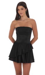 Product image for Asymmetrical Ruffle Corset Dress in Black