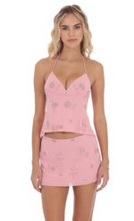 Product image for Sequin Beaded Floral Skirt in Pink