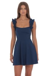 Product image for Ruffle Strap A-line Dress in Navy