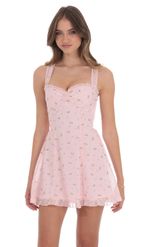 Product image for Floral Strappy Back Bows Dress in Pink