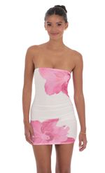 Picture of Floral Mesh Strapless Bodycon Dress in White