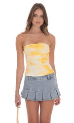Picture of Mesh Floral Ruched Tube Top in Yellow