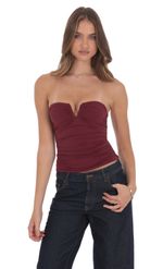 Product image for V-Strapless Ruched Top in Maroon