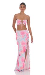 Picture of Floral Ruffle Two Piece Set in Blue