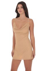 Product image for Rhinestone Cowl Neck Dress in Beige