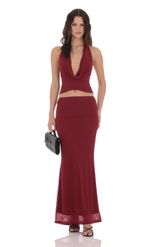 Product image for Mesh Plunge Neck Two Piece Set in Maroon