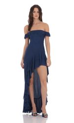 Product image for Off Shoulder Floral Maxi Dress in Pink and Blue