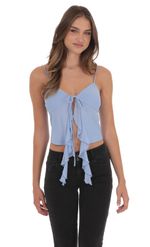 Product image for Mesh Front Tassel Top in Blue