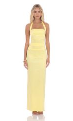 Picture of Satin Halter Maxi Dress in Yellow