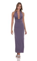 Product image for Plunge Cowl Neck Halter Maxi Dress in Dusty Purple