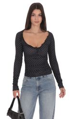 Изображение товара для Топ в горох с кружевной отделкой