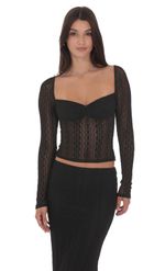 Изображение товара для Прозрачный топ из кружева с длинными рукавами черный