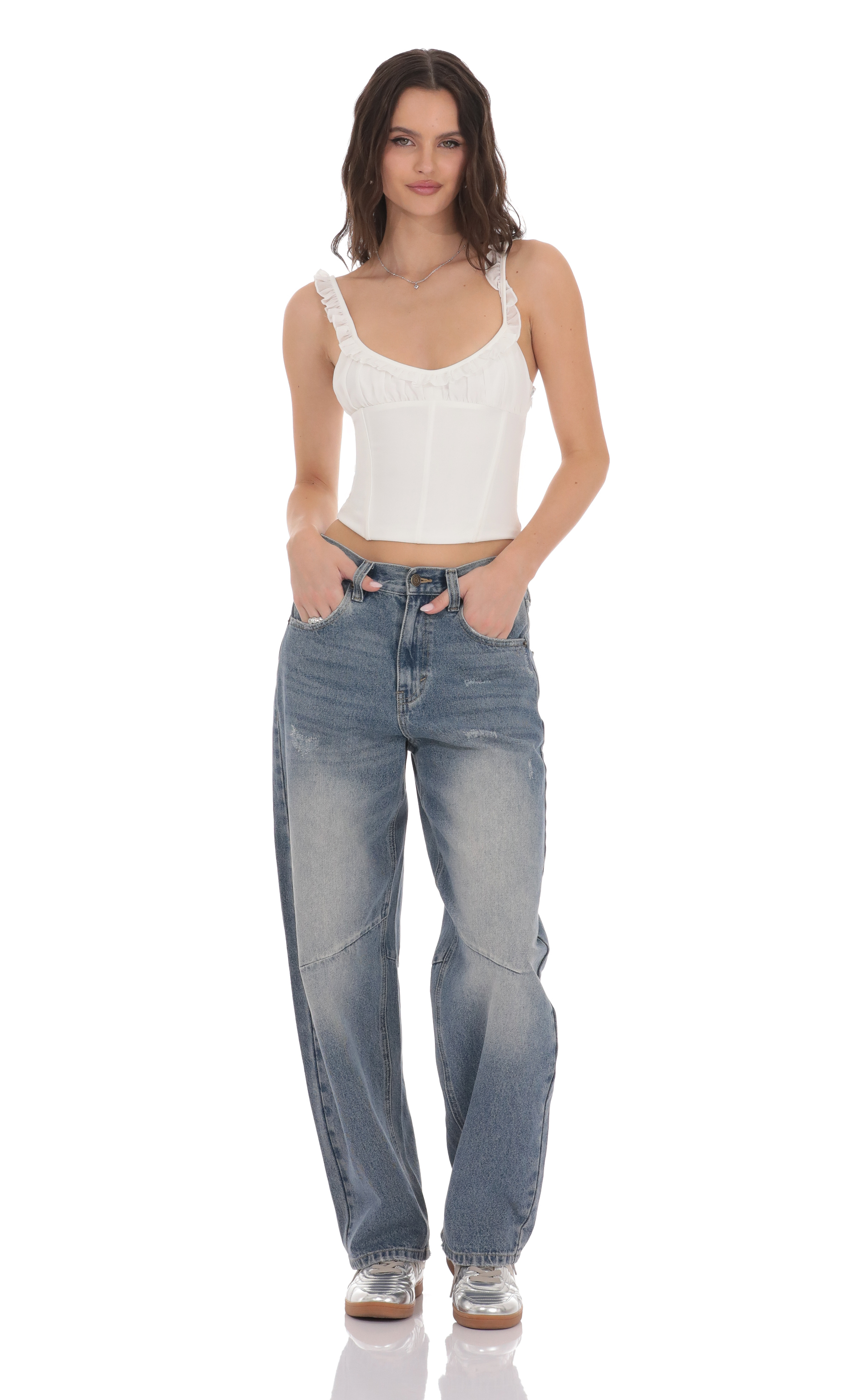 Distress Barrel Jeans in Faded Denim
