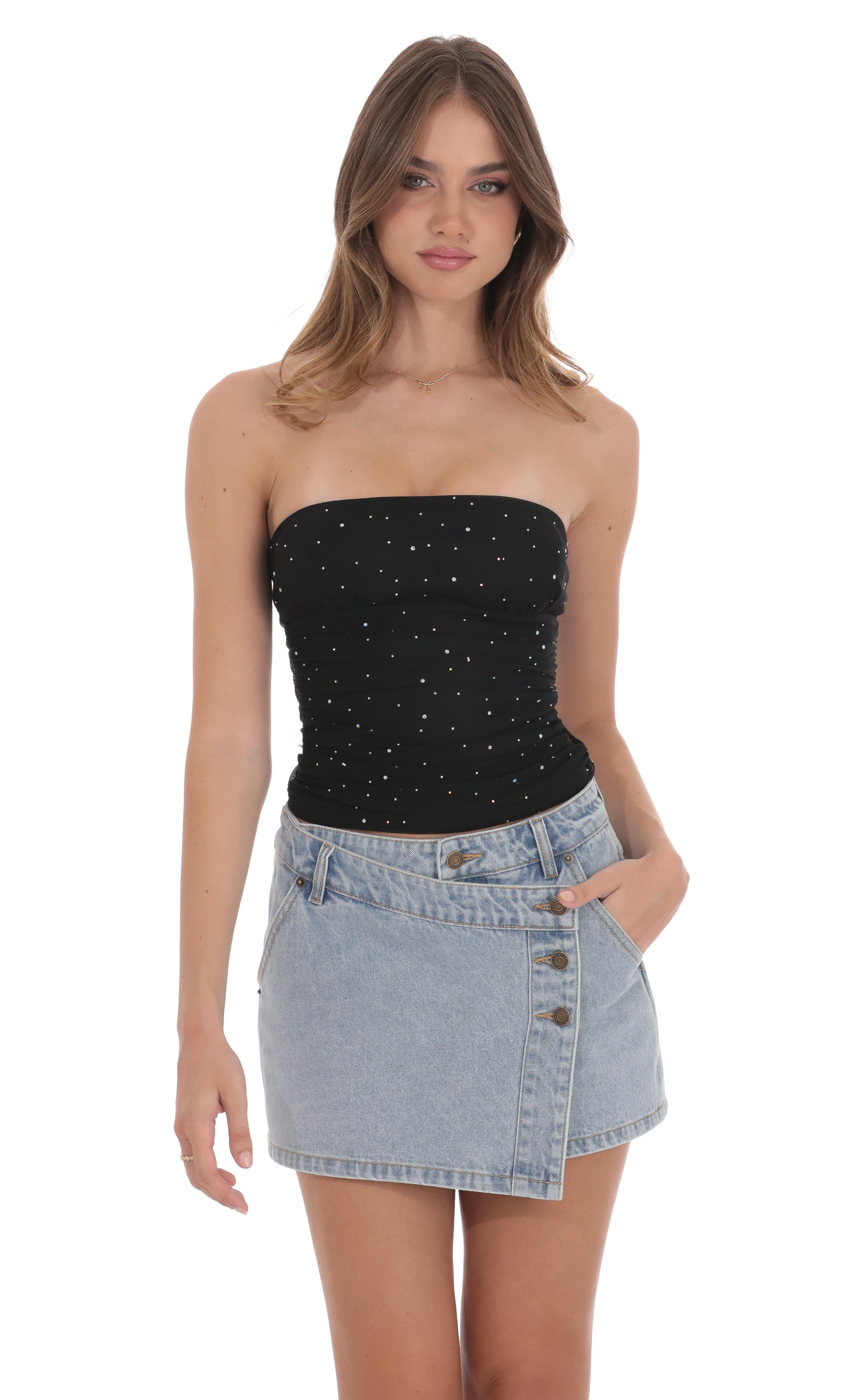 Overlap Button Denim Skirt in Light Blue