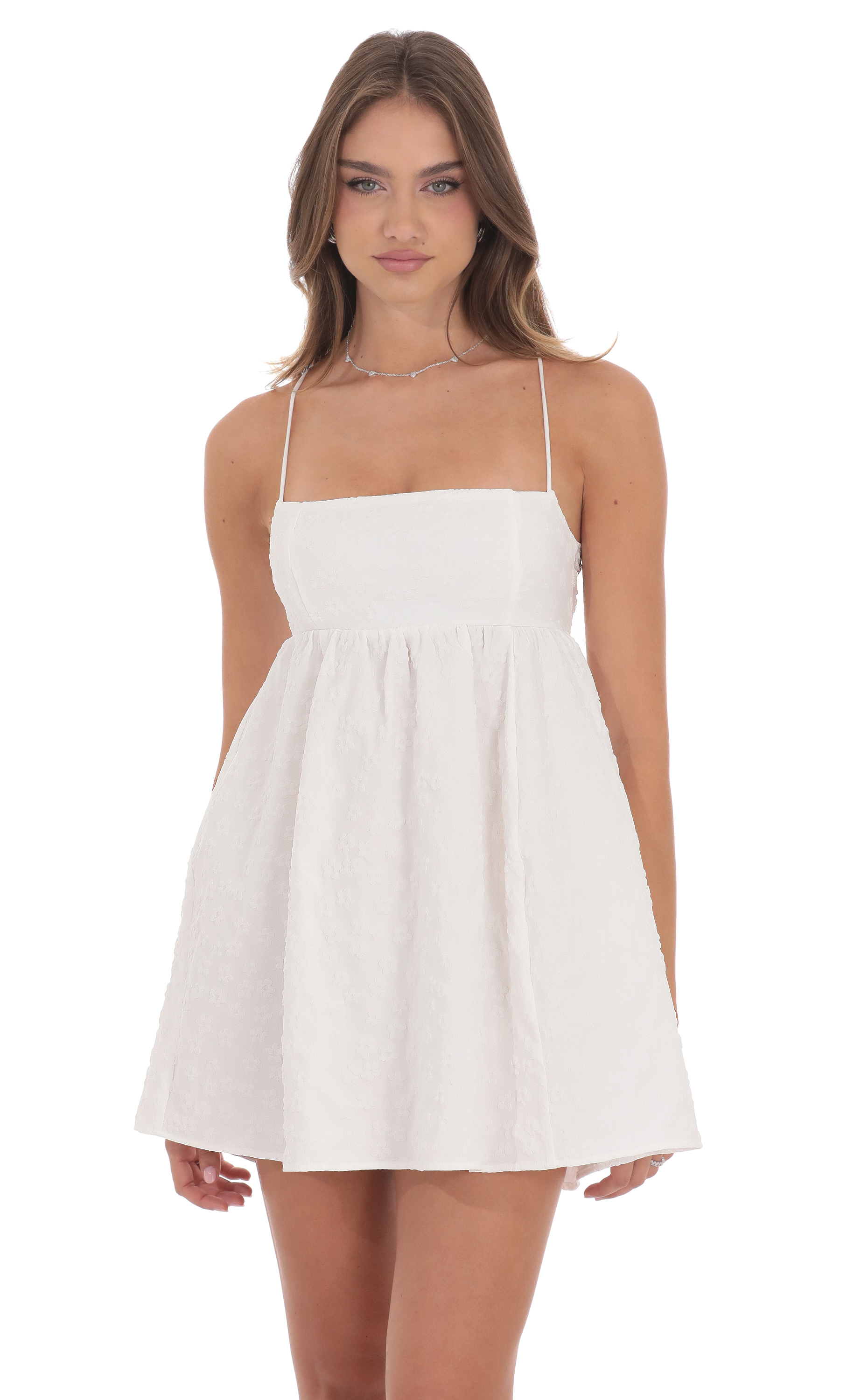 Textured Floral Babydoll Dress in White