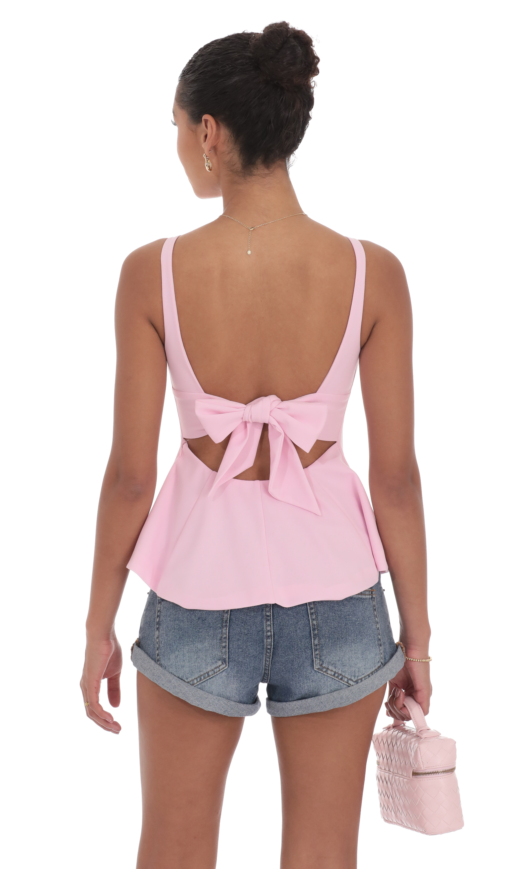 High Neck Back Bow Top in Pink