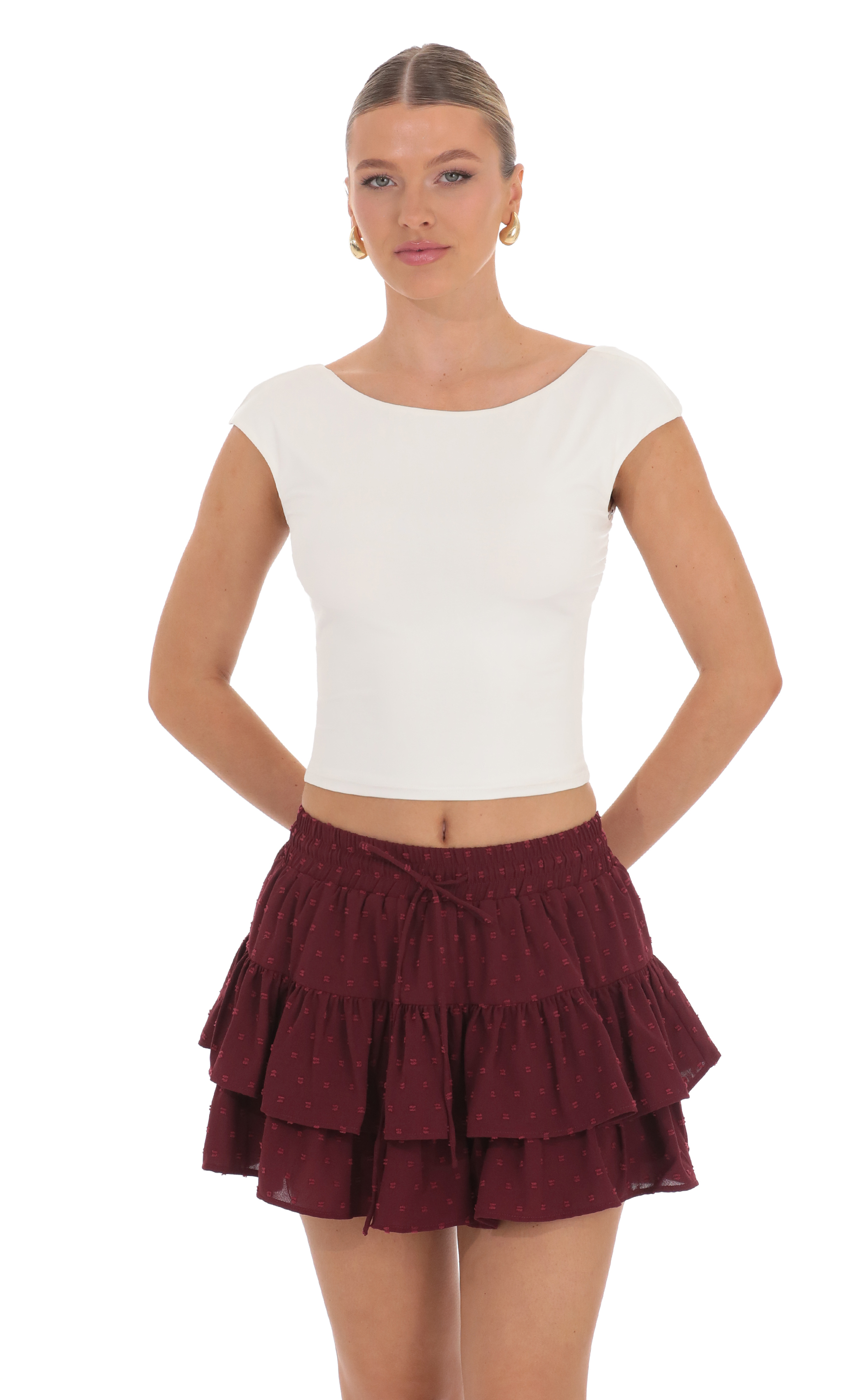 Dotted Ruffle Skort in Burgundy