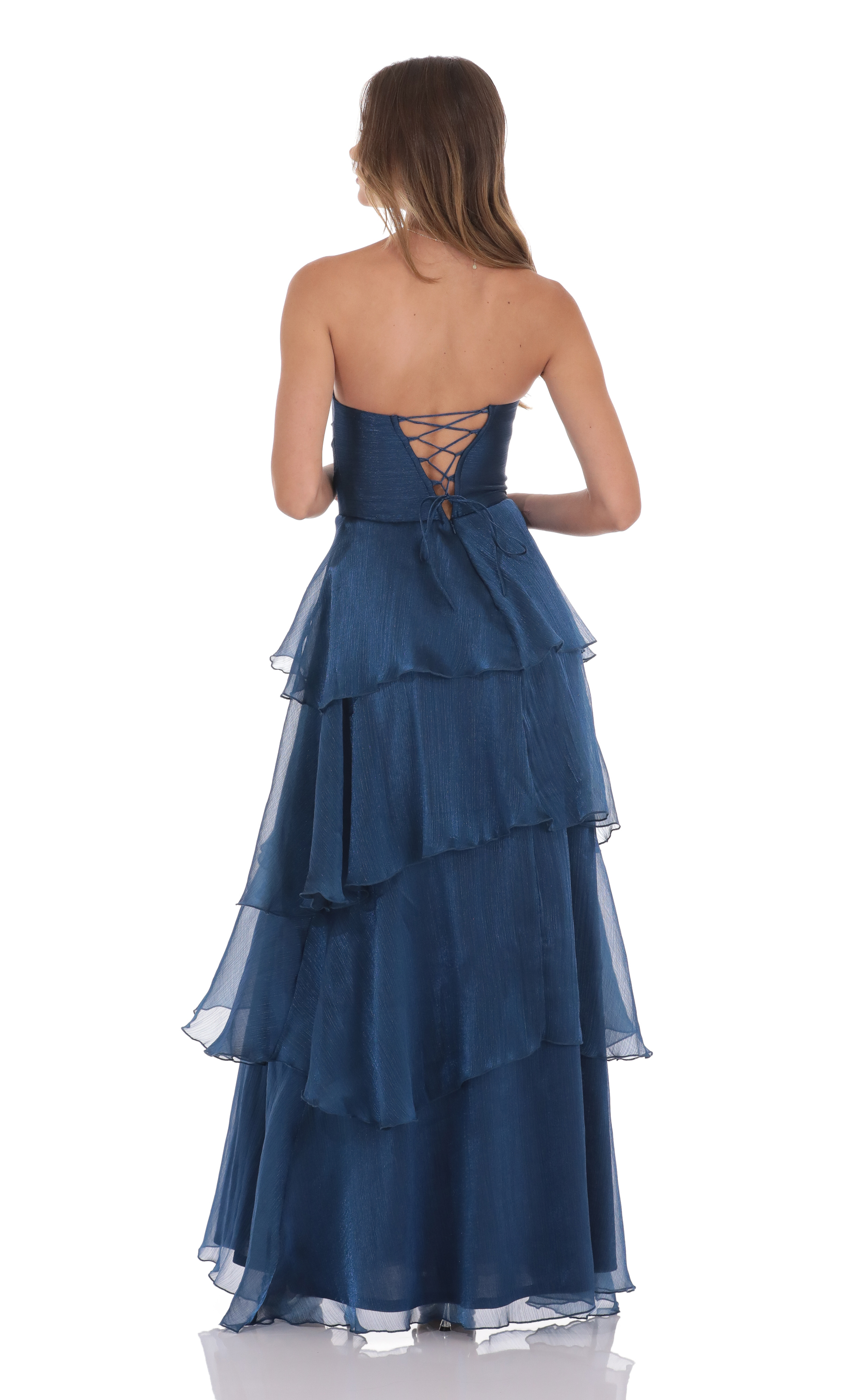 Corset Ruffle Strapless Maxi Dress in Navy | LUCY IN THE SKY