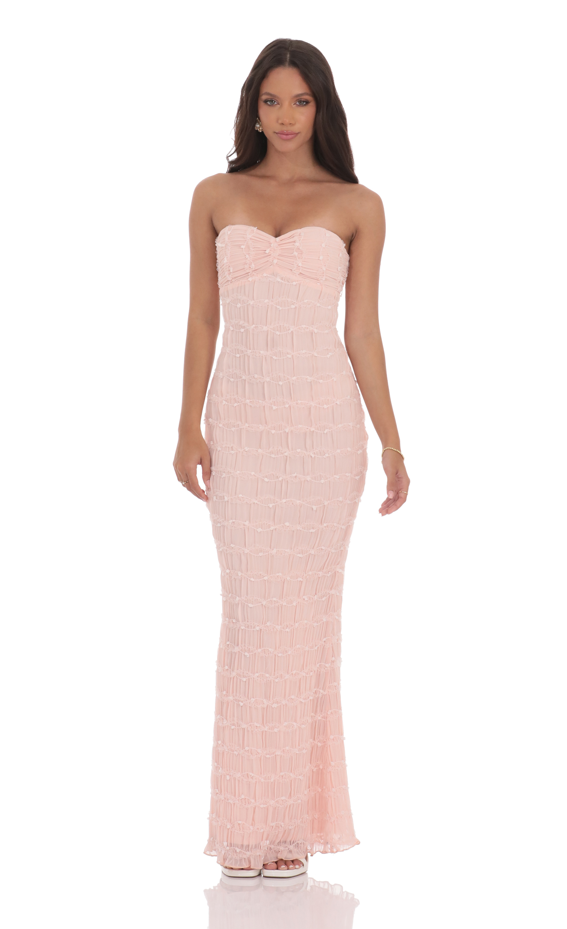 Smocked Strapless Maxi Dress in Pink