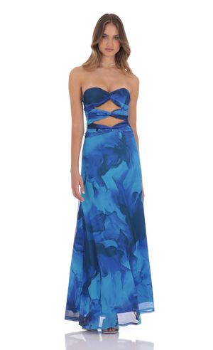 tea length dress formal Ava Presley 47002 Red One-Shoulder Gown with Bows main image 0