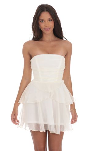 green emerald velvet dress Amy Short White Graduation Dress with Ruffles White / XSmall main image 0