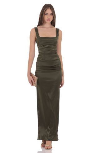 strapless open back dress Izaren Halter Maxi Dress in Green Cactus main image 1