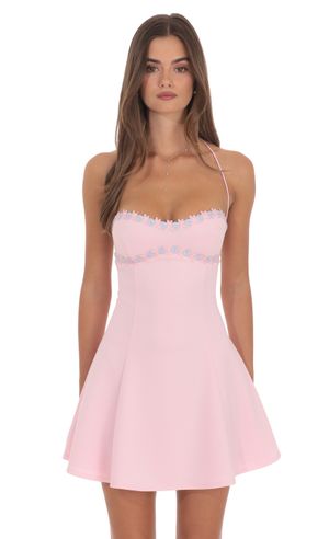 Fit and Flare Open back Mini Dress in Pink | LUCY IN THE SKY