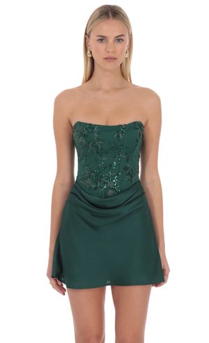green corset dress short Zapakasa Women Sparkly Dark Green Sequins Homecoming Dress with Beading  Tight Strapless Short Cocktail Dress main image 1