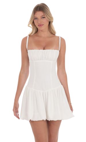 Ruched Bust Bubble Dress in White | LUCY IN THE SKY