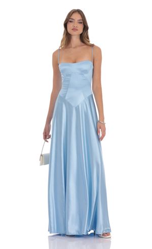 blue dance dress costume INNA Satin A-Line Box Pleat Formal Dress – One Honey