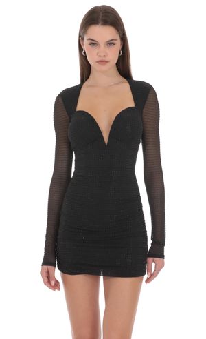 black mini embellished dress Black Beaded Mini Dress