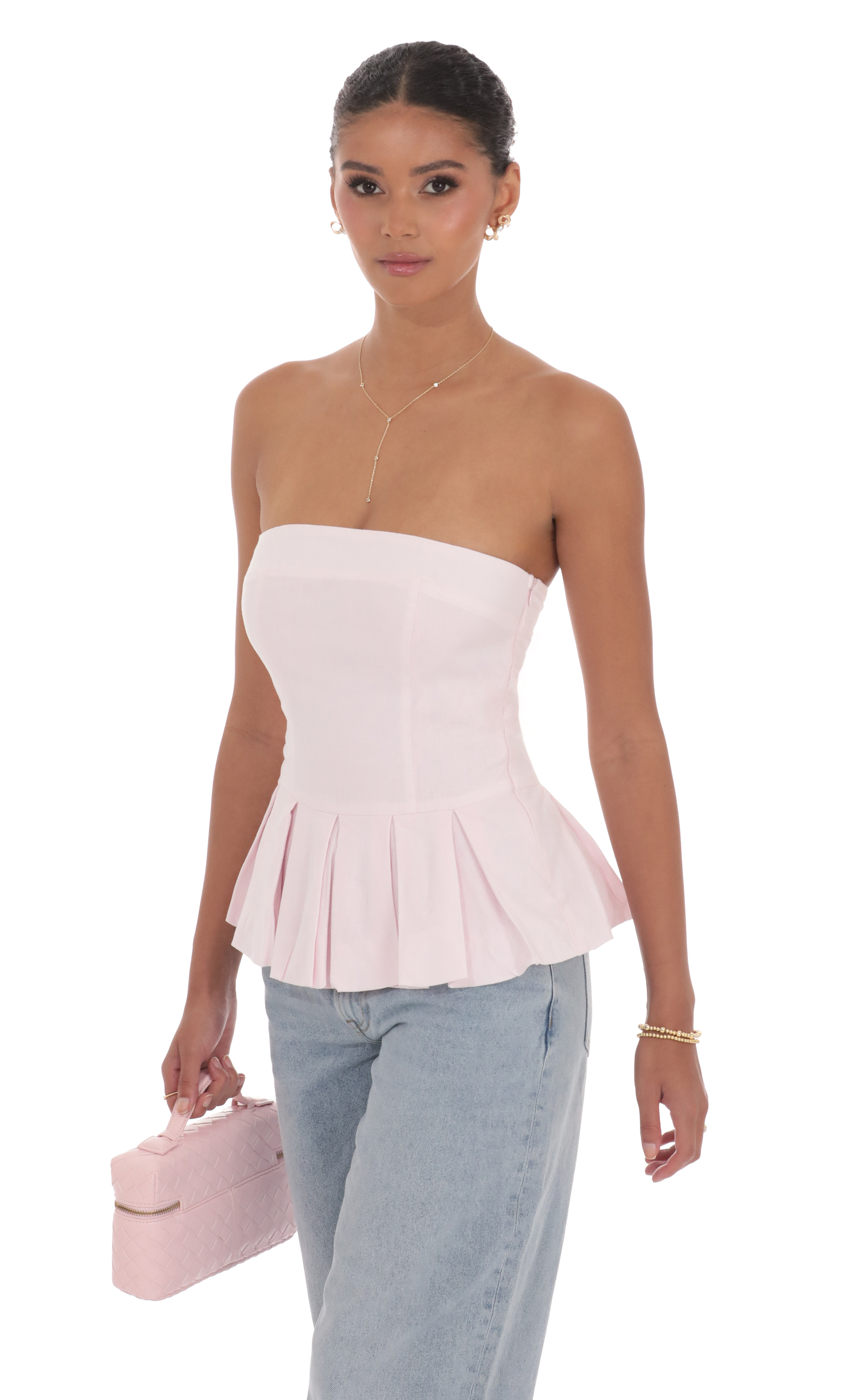 Strapless Peplum Top in Pink