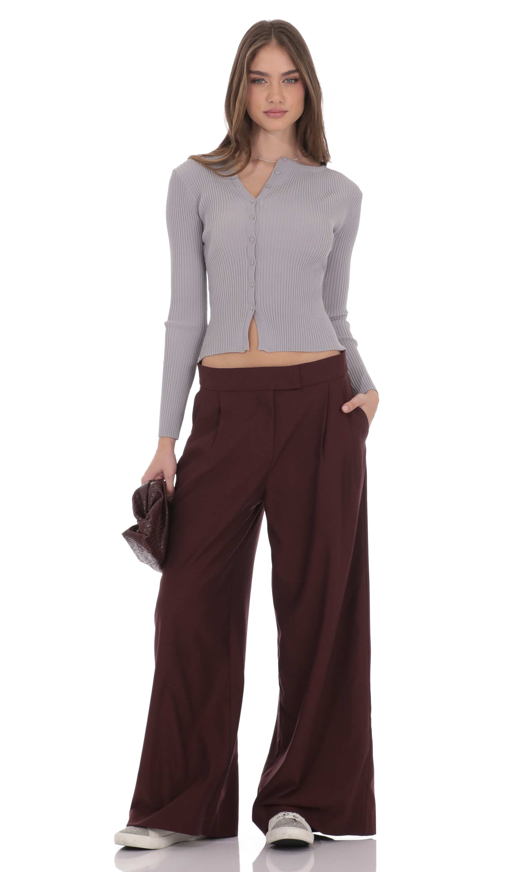 Pleated Baggy Trousers in Burgundy