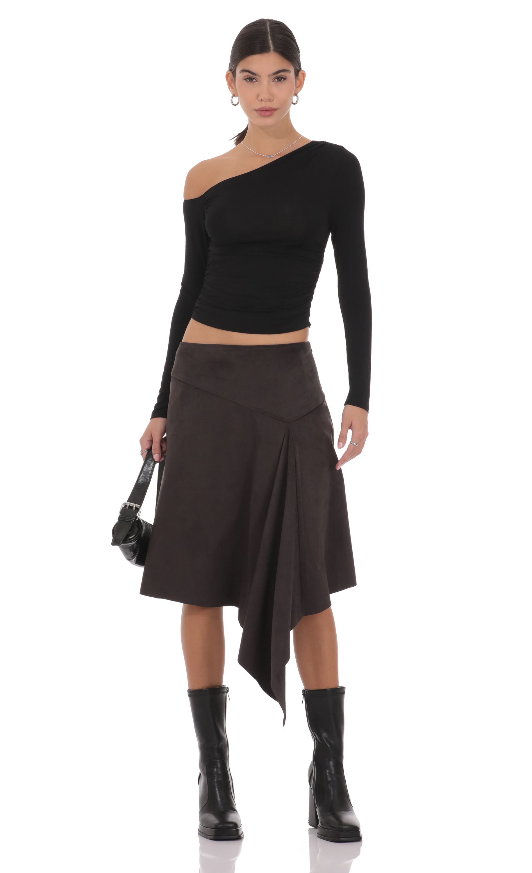 Asymmetrical Midi Skirt in Charcoal