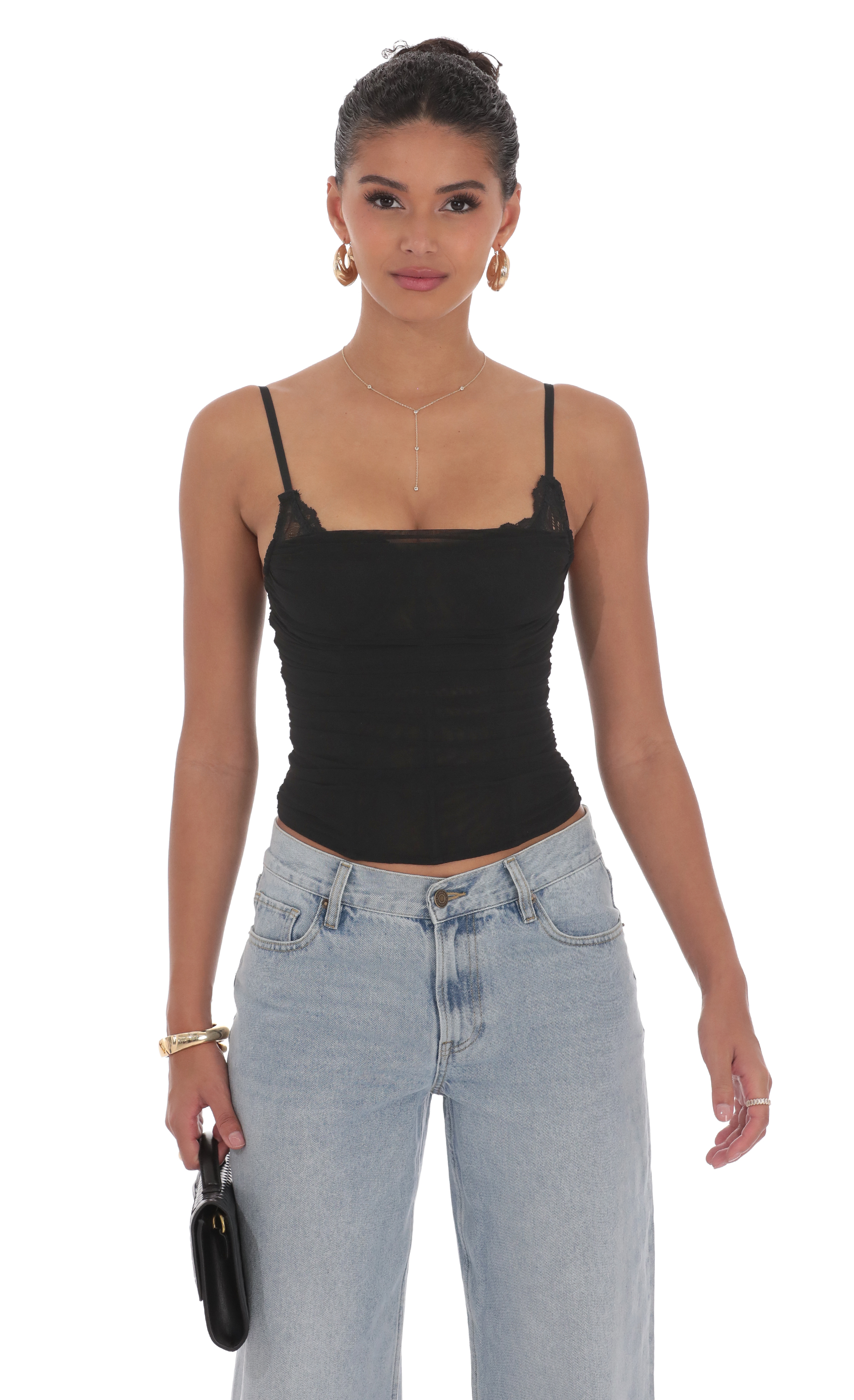 Sheer Mesh Corest Top in Black