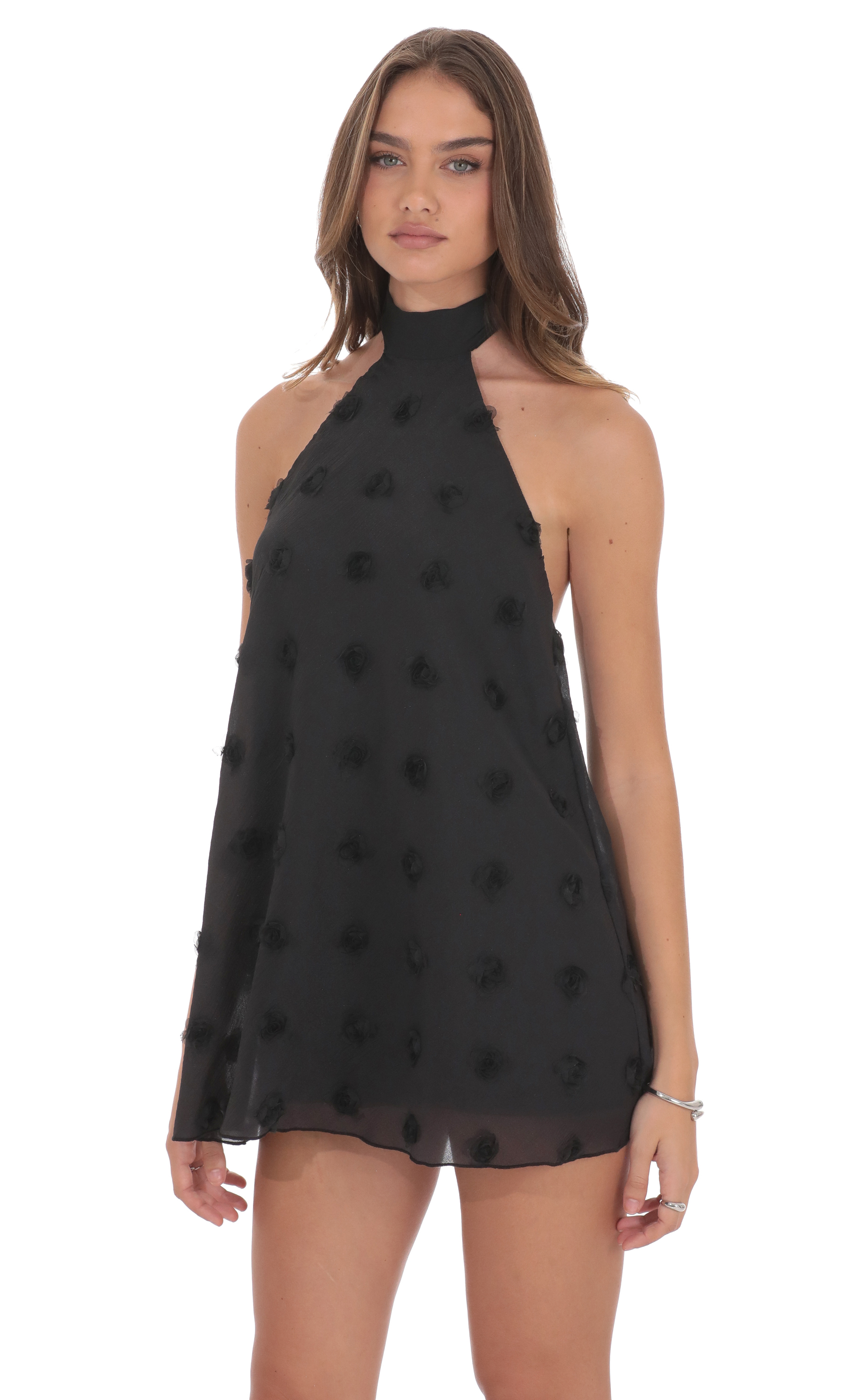 Florette Halter Shift Dress in Black