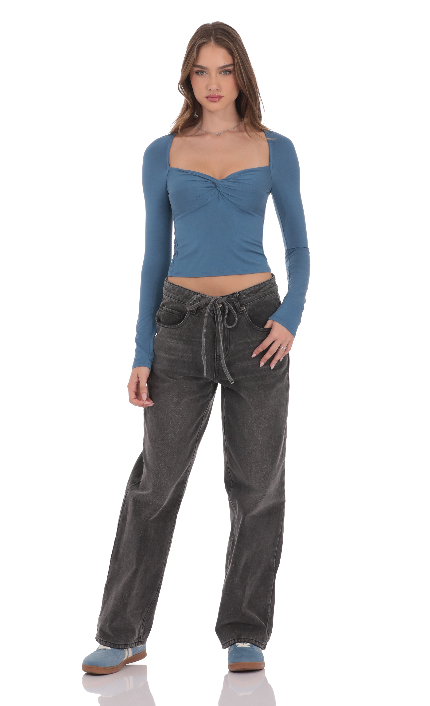 Long Sleev Twist Top in Slate Blue | LUCY IN THE SKY