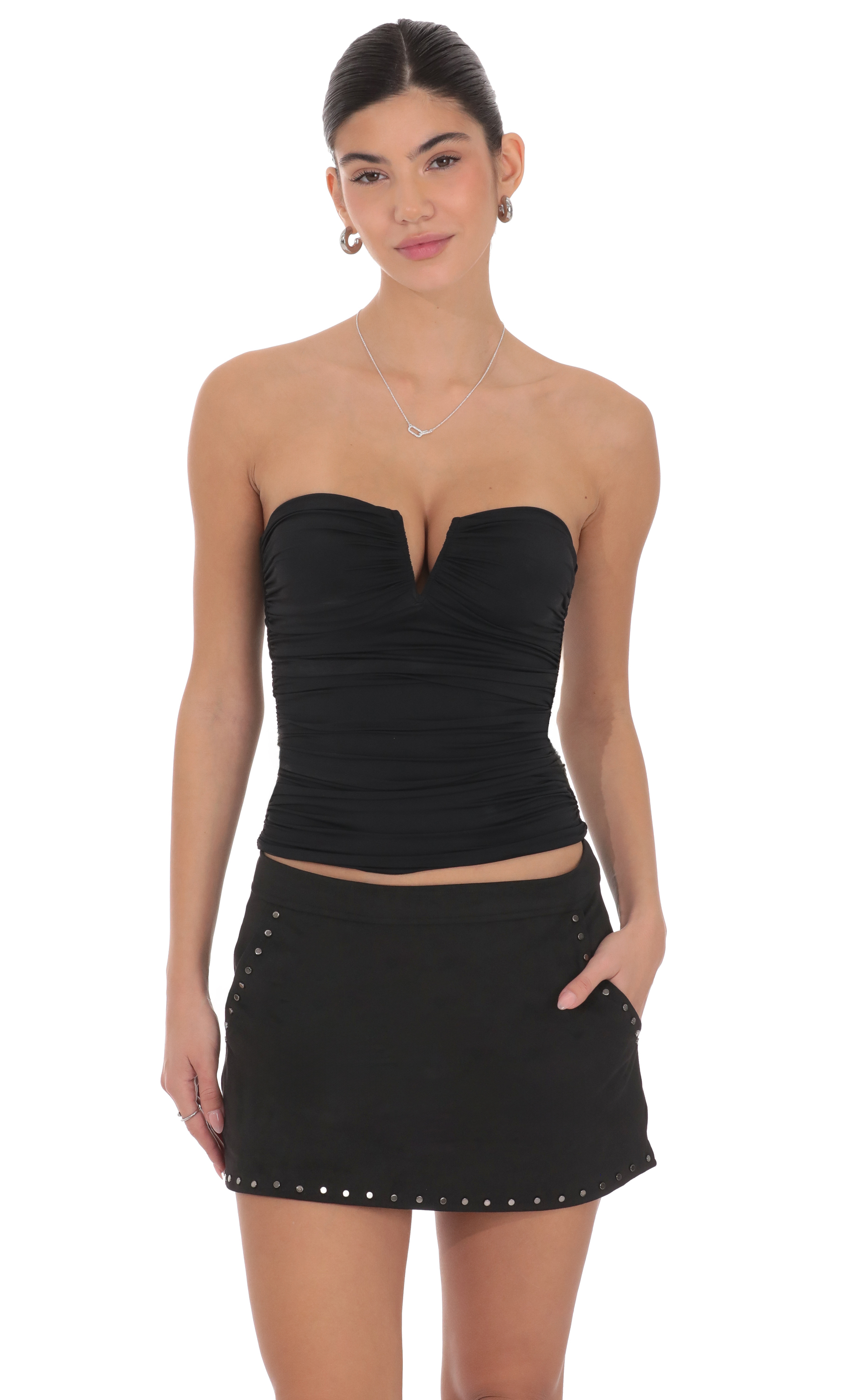 Studded Suede Skirt in Black