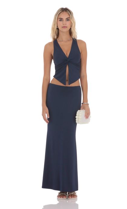 V-Neck Twist Two Piece Set in Navy | LUCY IN THE SKY