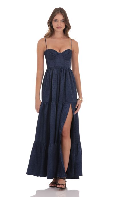 Floral Jacquard Maxi Dress in Navy | LUCY IN THE SKY