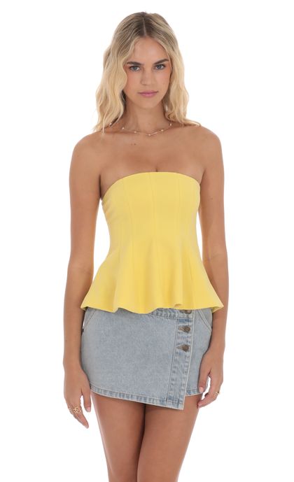Strapless Peplum Top in Yellow | LUCY IN THE SKY