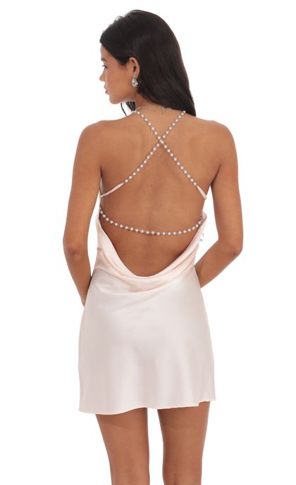 Satin Pearl Halter Dress in Cream | LUCY IN THE SKY Satin Pearl Halter Dress in Cream | LUCY IN THE SKY