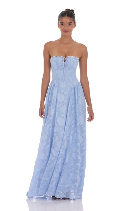 Floral Lace-Up Maxi Dress in Light Blue | LUCY IN THE SKY