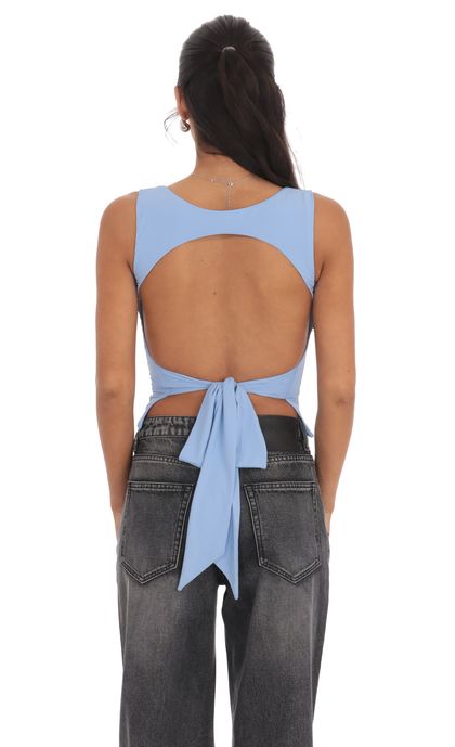 Scoop Neck Open Back Top in Sky Blue | LUCY IN THE SKY