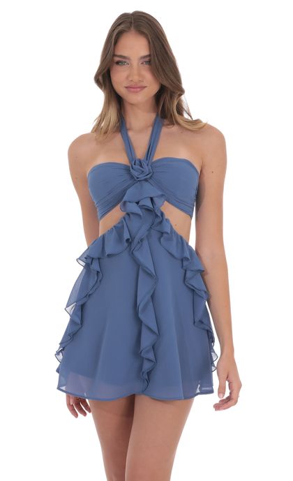 ワンピース ETMON Neck CutOut Shirring Dress, Sky Blue MUSINSA公式 | ETMON Neck Cut-Out Shirring Dress, Sky Blue
