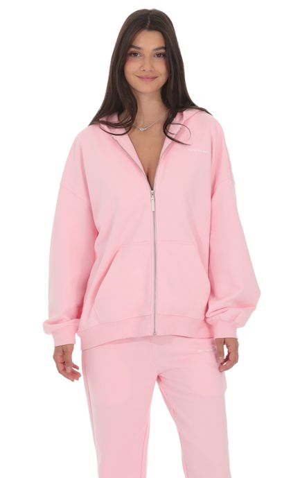 Oversize Zip-Up Hoodie in Pink | LUCY IN THE SKY