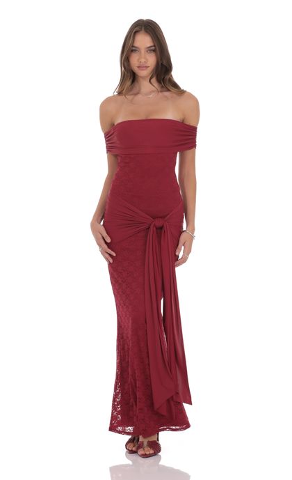 Lace Tassel Wrap Maxi Dress in Maroon | LUCY IN THE SKY