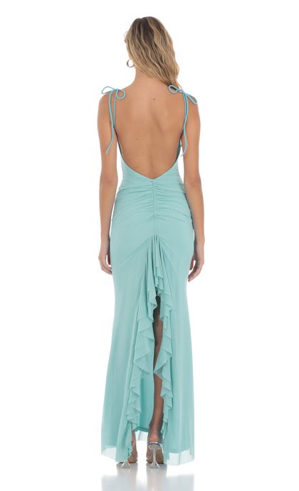 Mesh Open Back Maxi Dress in Aqua | LUCY IN THE SKY