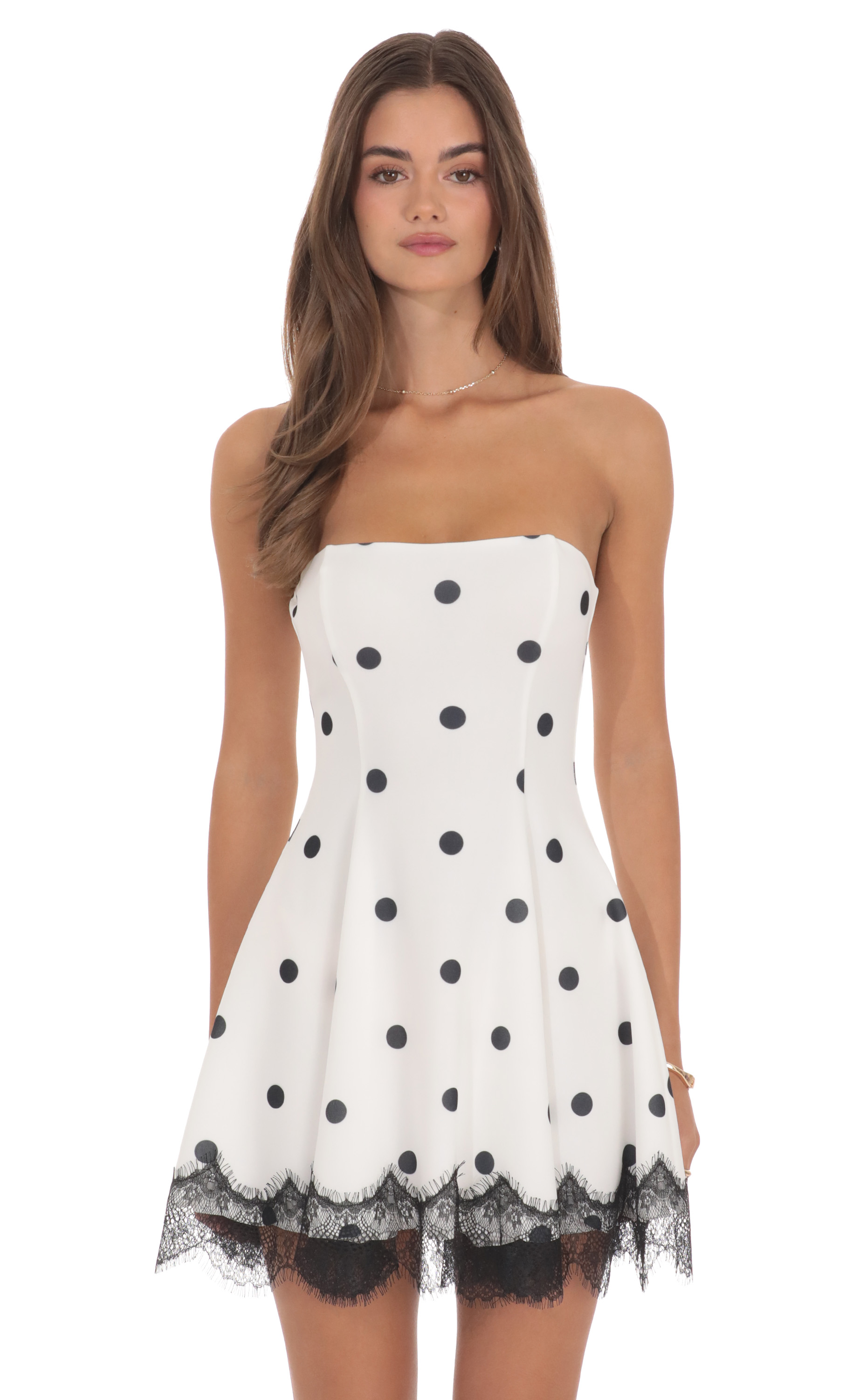Polka Dot Mini Dress with Lace Trim Hem | LUCY IN THE SKY